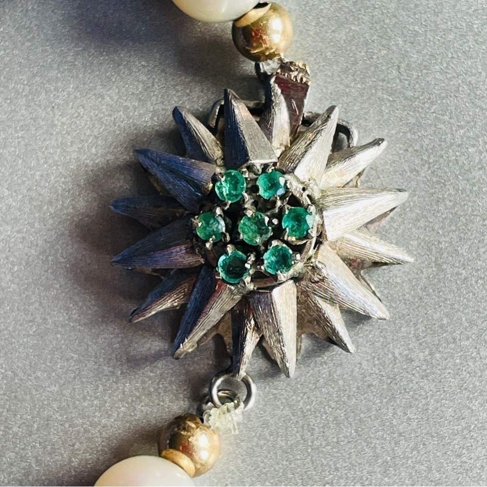 14K White Gold Emerald Pearl CHINESE Blue Floral Porcelain Bead Bracelet… - Picture 10 of 10